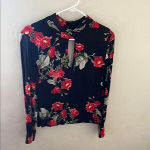 Olivaceous Black and Red Floral Blouse
